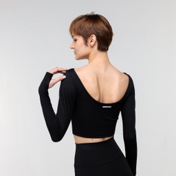 [wBX9525] w-ribbed crop long sleeve #99 (Black, XS)