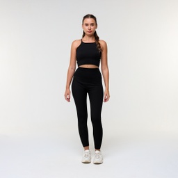 [wBX9632] Women Ribbed Crop Top #105 (Black, XS)