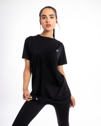 [WBSM1773] Women Short Sleeve T-Shirt-Long Fit. #40 (Black, S)